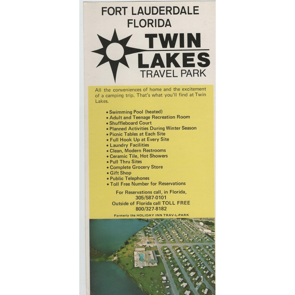 Vintage Twin Lakes Travel Park Fort Lauderdale Florida RV Camping Brochure Map - Picture 1 of 2
